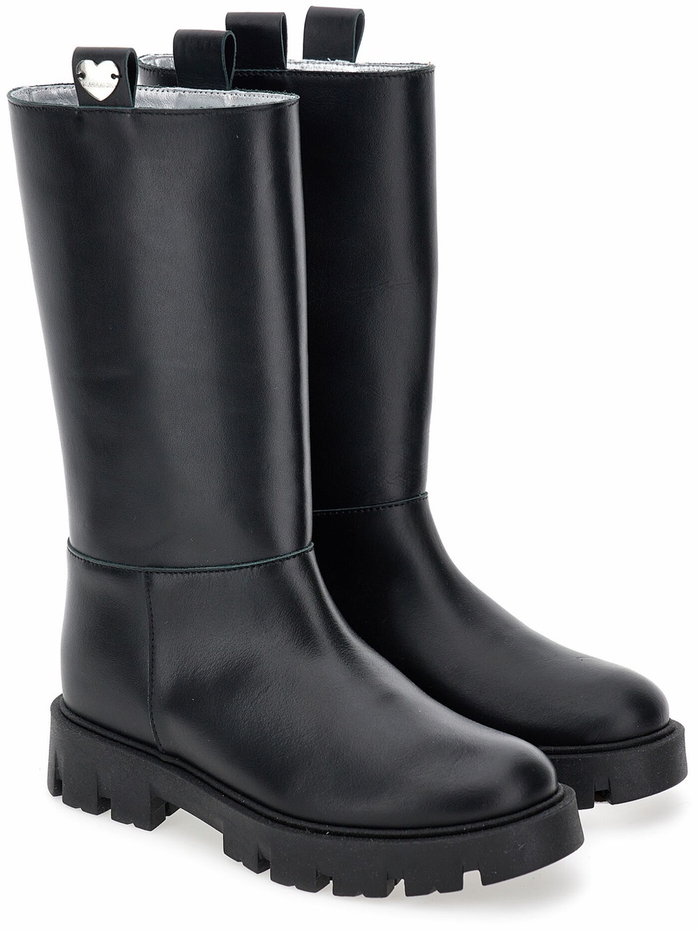 MonnaLisa Black Tall Combat Boots  (calfskin, wide fit)